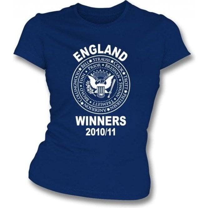 England Ashes Winners 2010/11 (Ramones Style) Navy Ladies Slimfit t-shirt