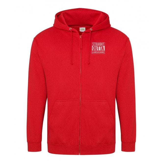 Straight Outta Lancashire Embroidered Left Breast Logo Zip Hooded Sweatshirt