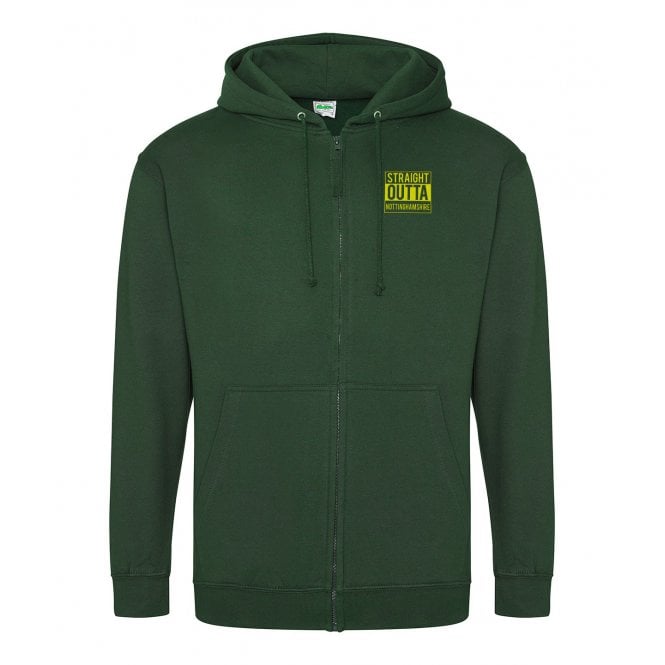 Straight Outta Nottinghamshire Embroidered Left Breast Logo Zip Hooded Sweatshirt