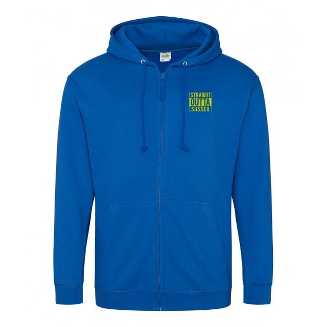 Straight Outta Sussex Embroidered Left Breast Logo Zip Hooded Sweatshirt
